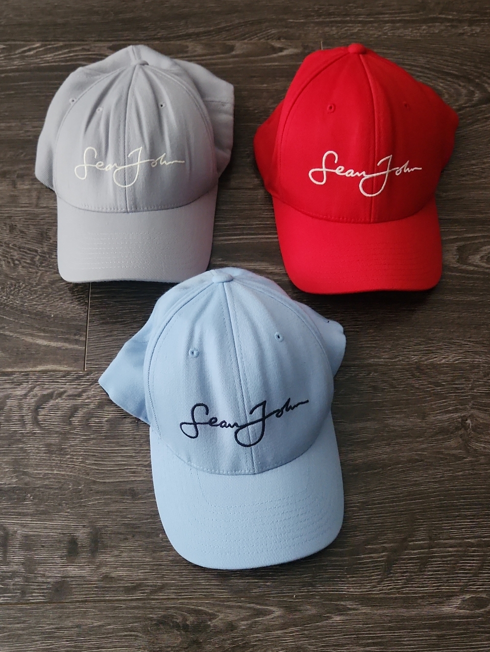 Sean John Baseball Cap Trio Flex Fit  in Light Blue, Red, Gray X 3 HATS